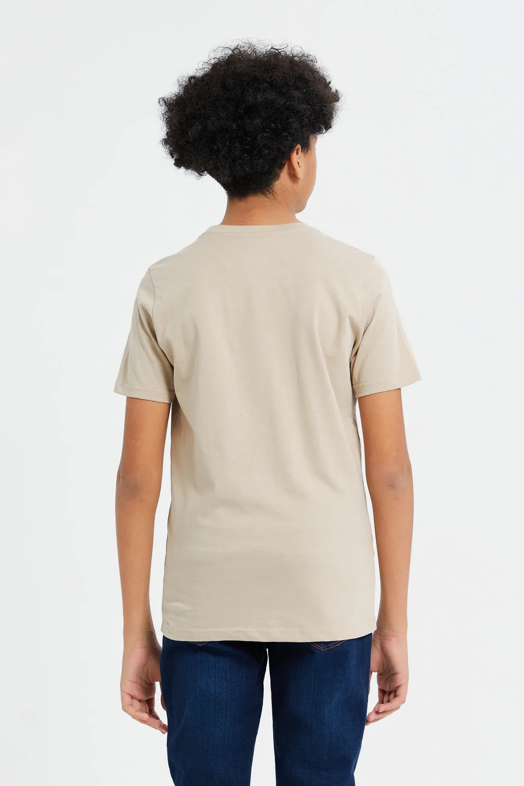 Senior Boys Beige Caution Zone Graffiti T-Shirt
