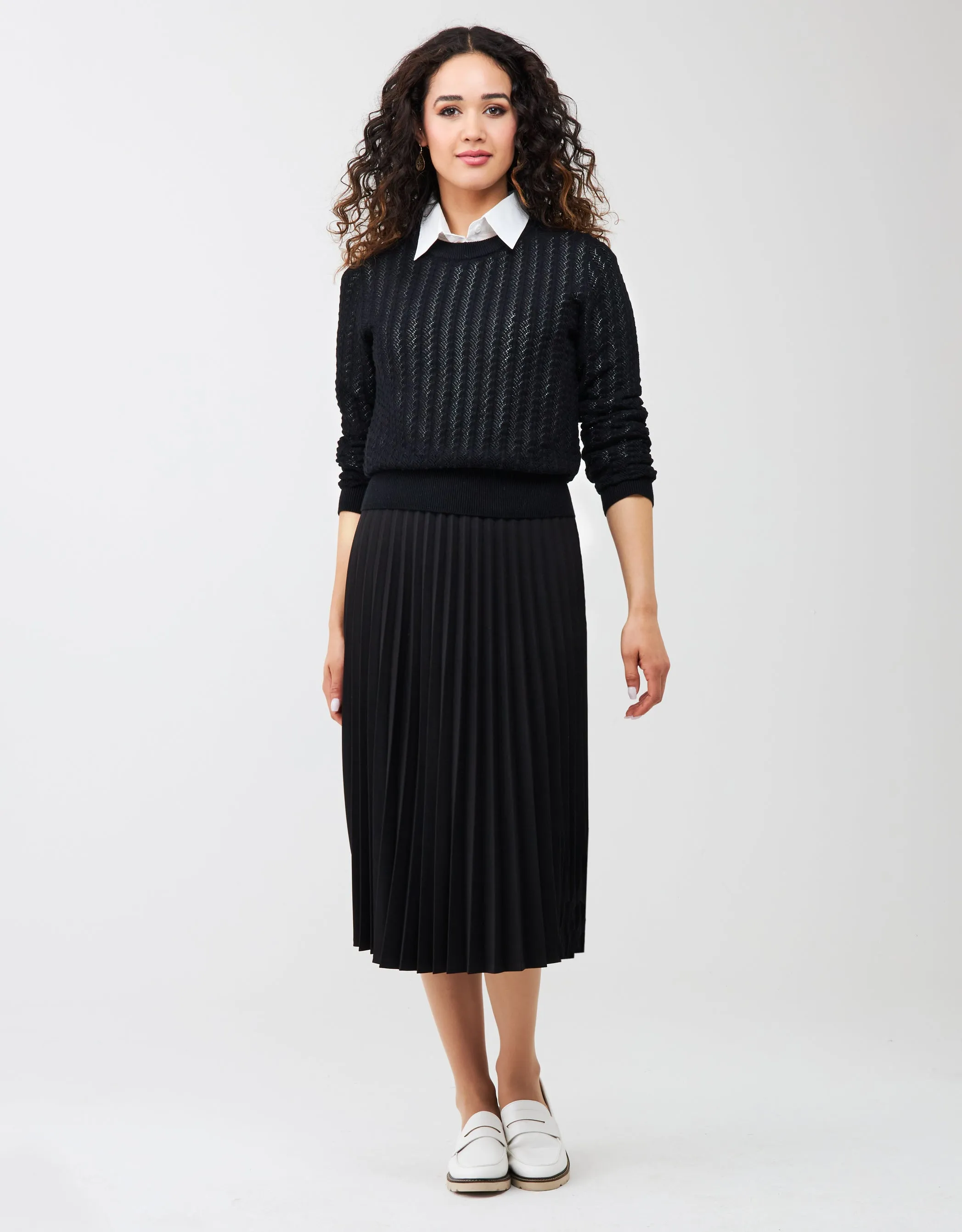 Shell Pattern Knit Crewneck Sweater Black