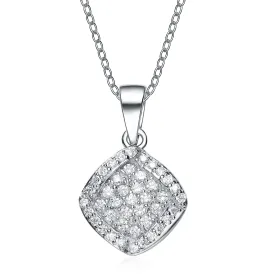 Sterling Silver Clear Cubic Zirconia Pave Shape Necklace