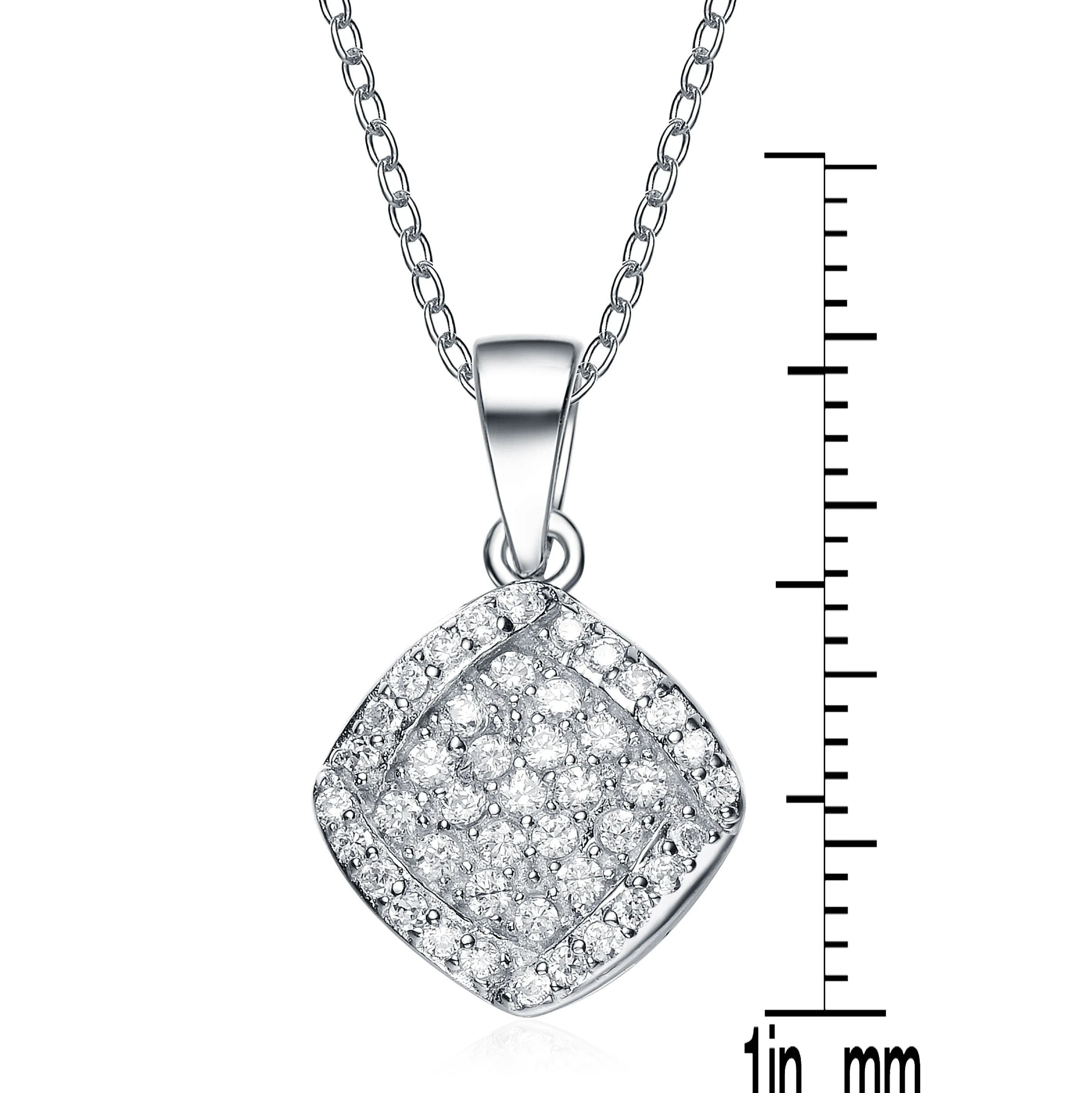 Sterling Silver Clear Cubic Zirconia Pave Shape Necklace