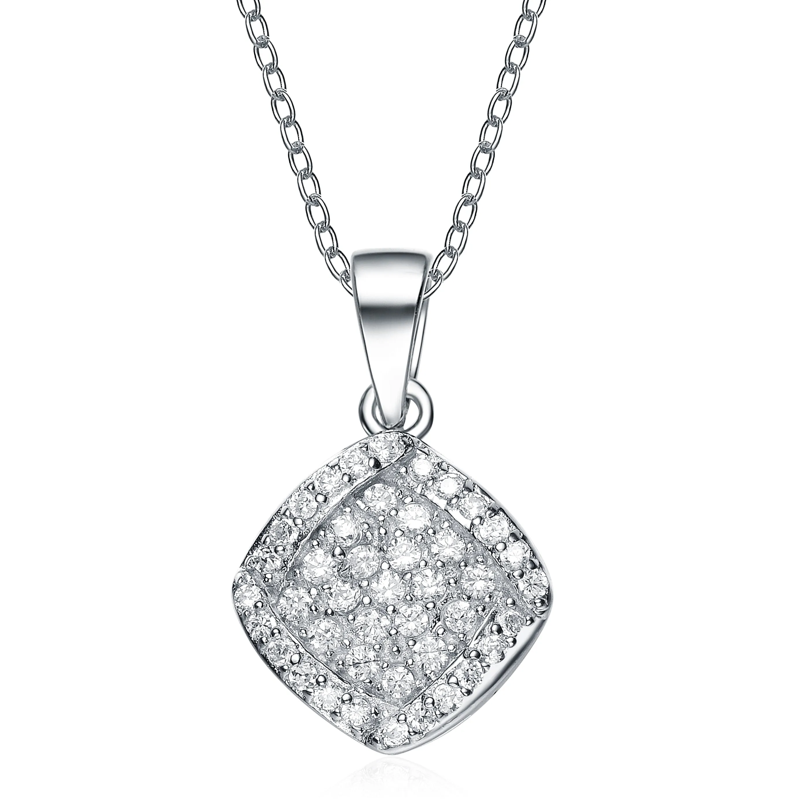 Sterling Silver Clear Cubic Zirconia Pave Shape Necklace