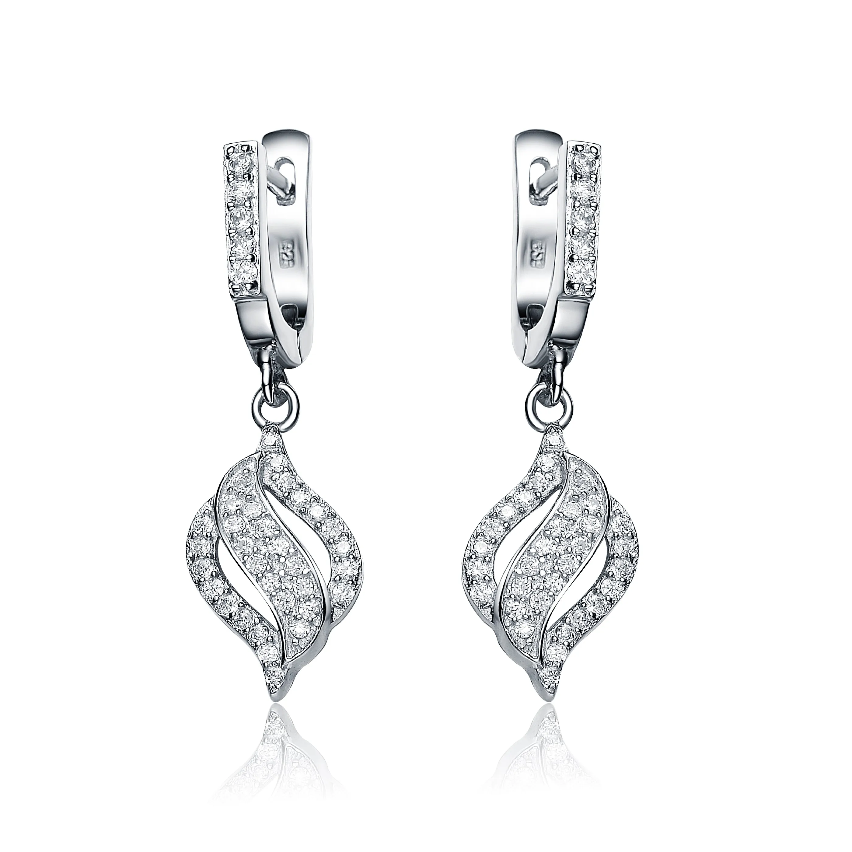 Sterling Silver Clear Cubic Zirconia Triple Swirl Earrings
