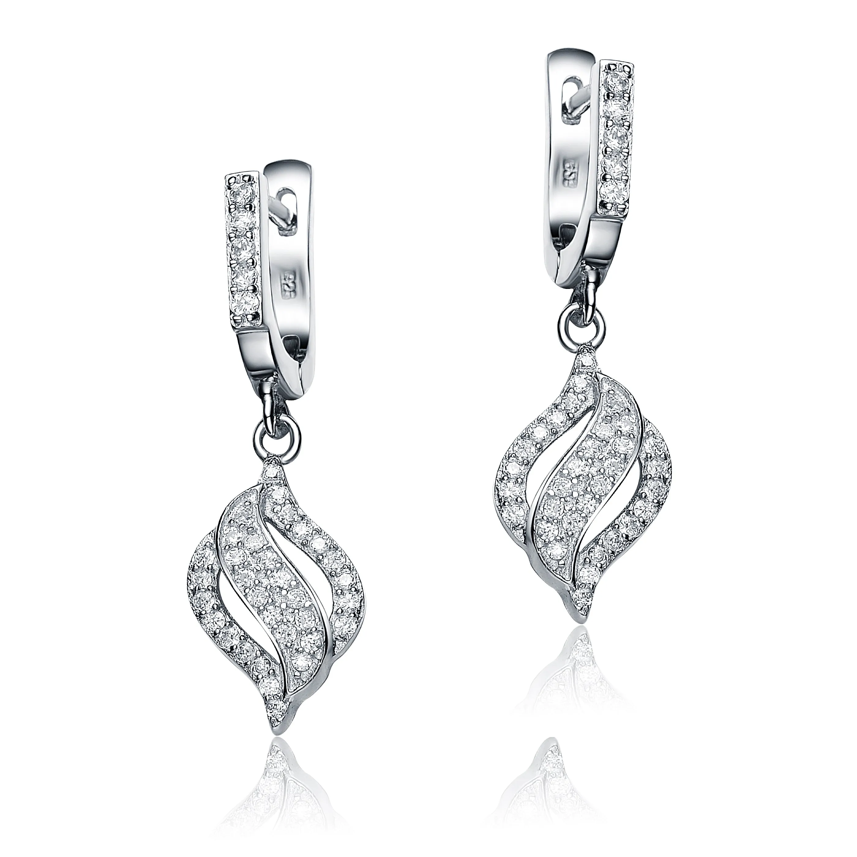 Sterling Silver Clear Cubic Zirconia Triple Swirl Earrings