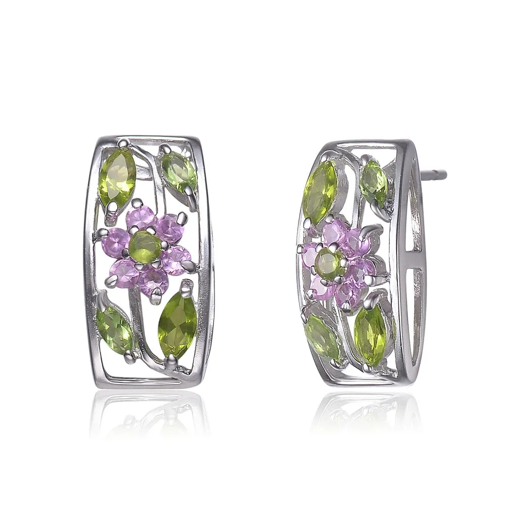Sterling Silver Multicolor Cubic Zirconia Growing Flower Earrings