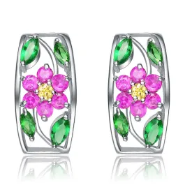 Sterling Silver Multicolor Cubic Zirconia Growing Flower Earrings