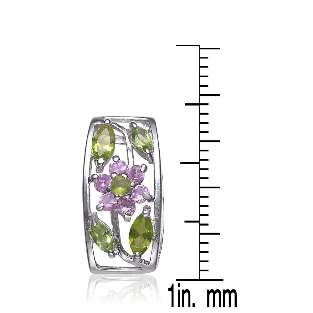 Sterling Silver Multicolor Cubic Zirconia Growing Flower Earrings