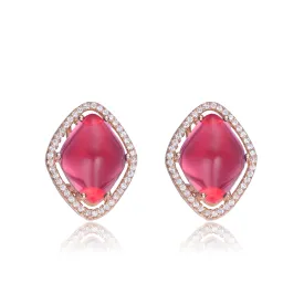 Sterling Silver Red Cubic Zirconia Button Earrings