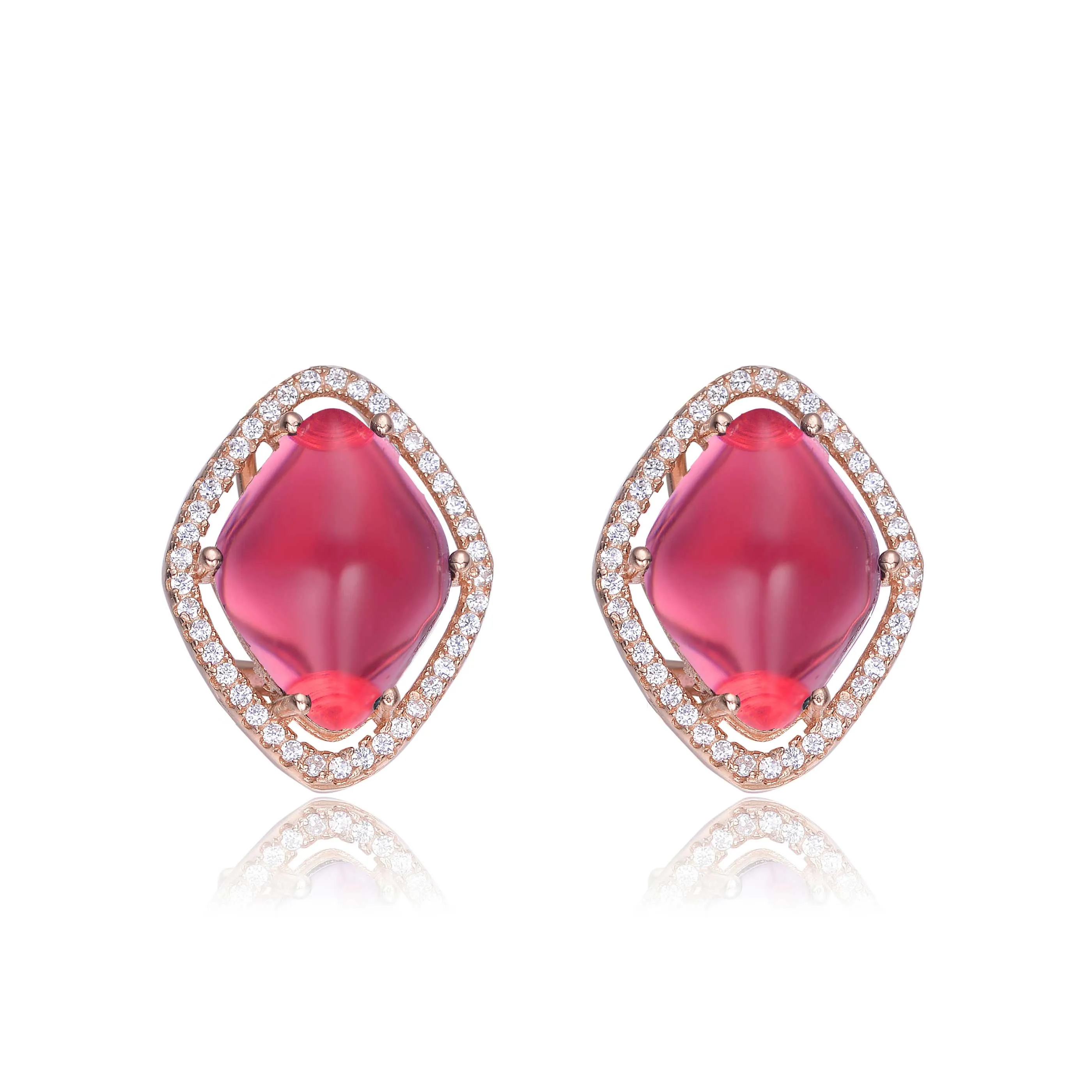 Sterling Silver Red Cubic Zirconia Button Earrings