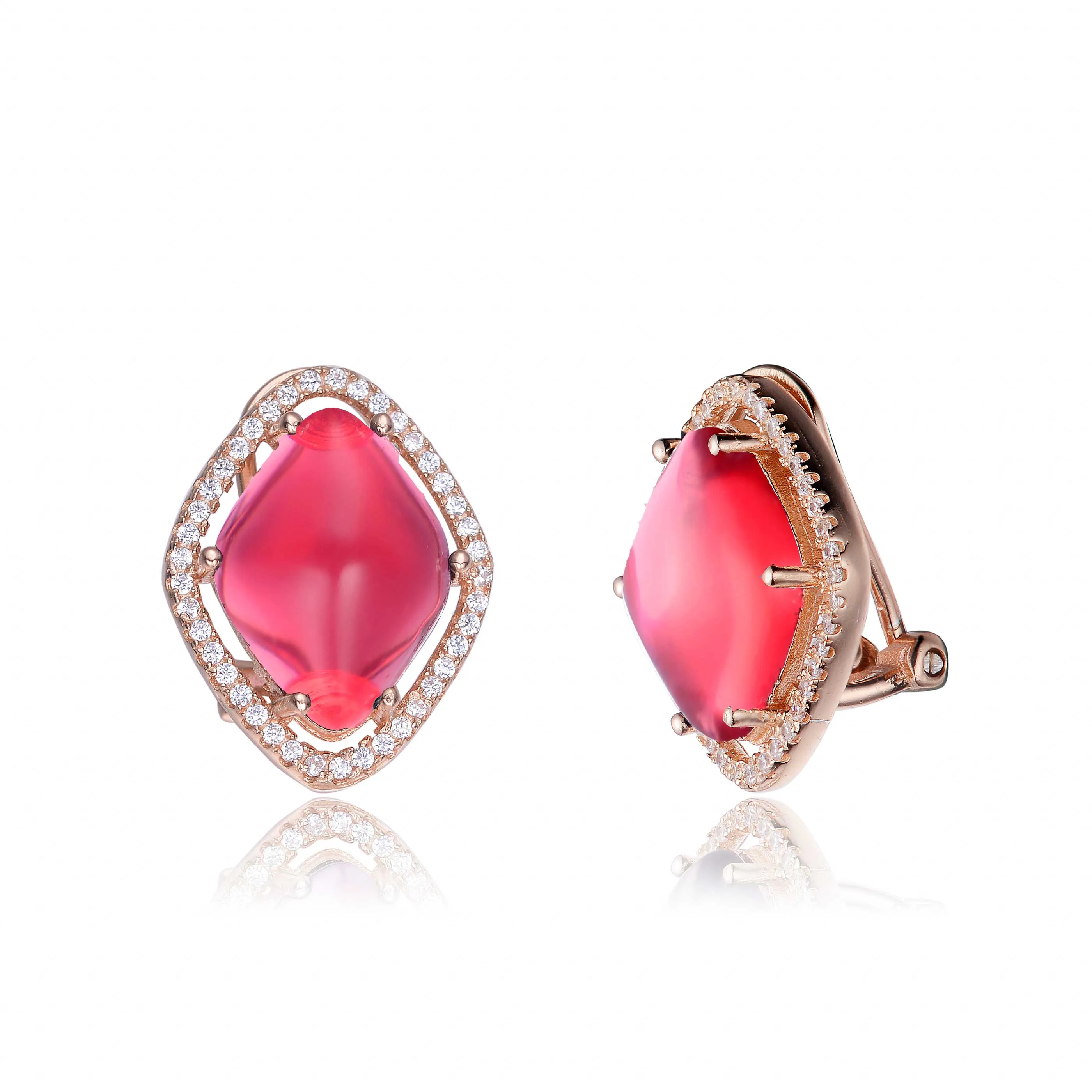 Sterling Silver Red Cubic Zirconia Button Earrings