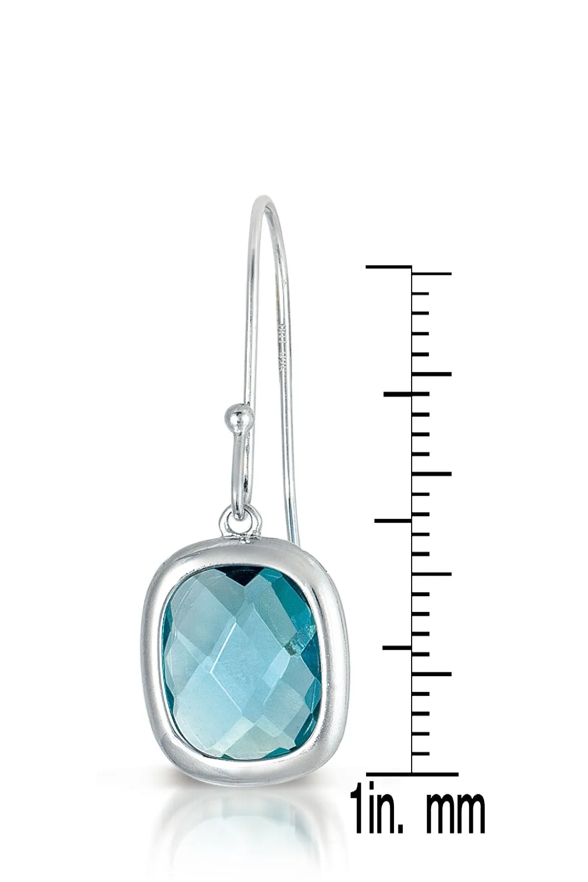 Sterling Silver Rhodium Plated Square Cubic Zirconia Blue Topaz Drop Earrings