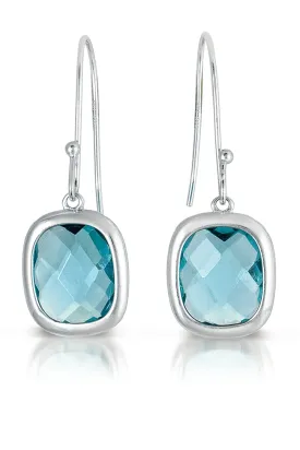 Sterling Silver Rhodium Plated Square Cubic Zirconia Blue Topaz Drop Earrings