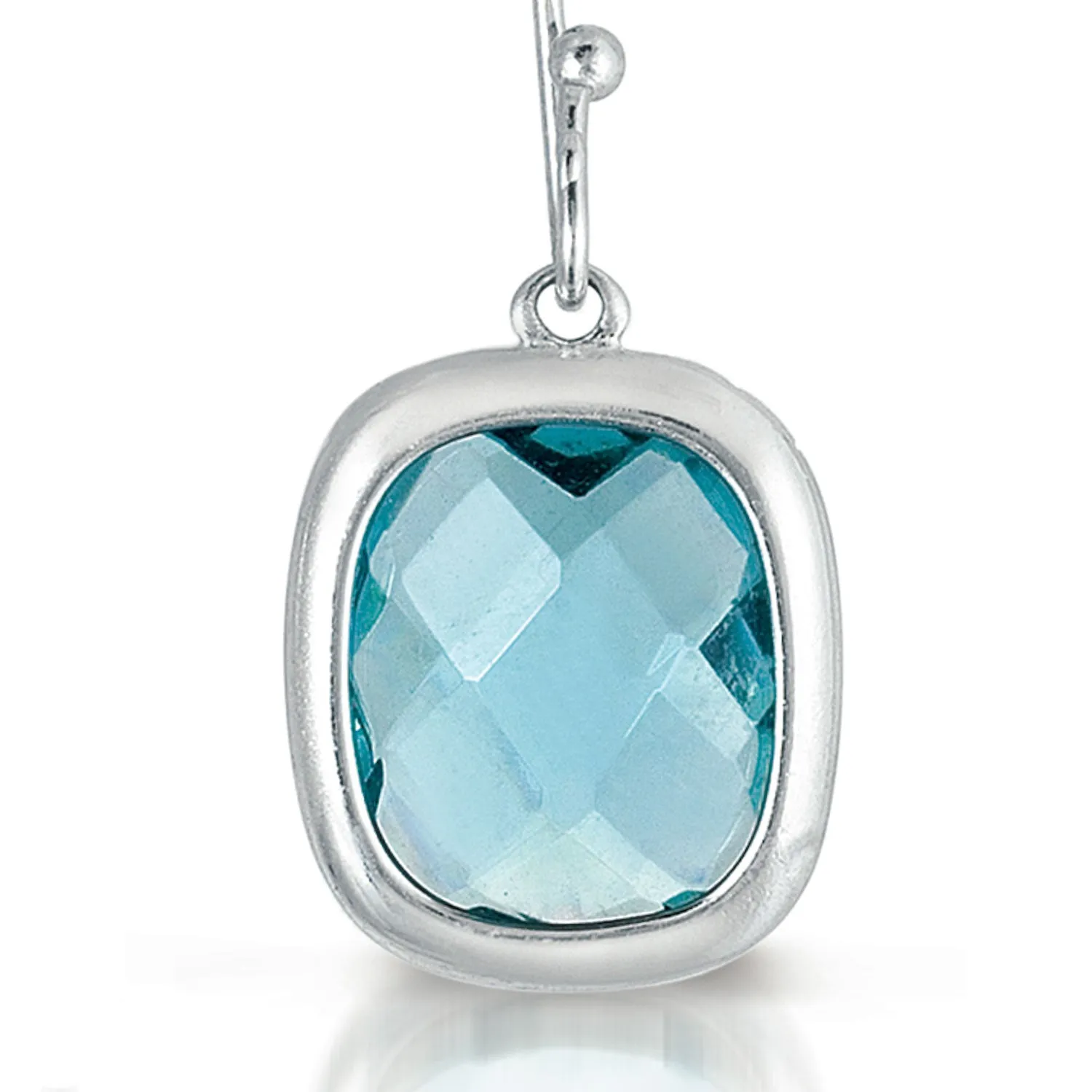 Sterling Silver Rhodium Plated Square Cubic Zirconia Blue Topaz Drop Earrings
