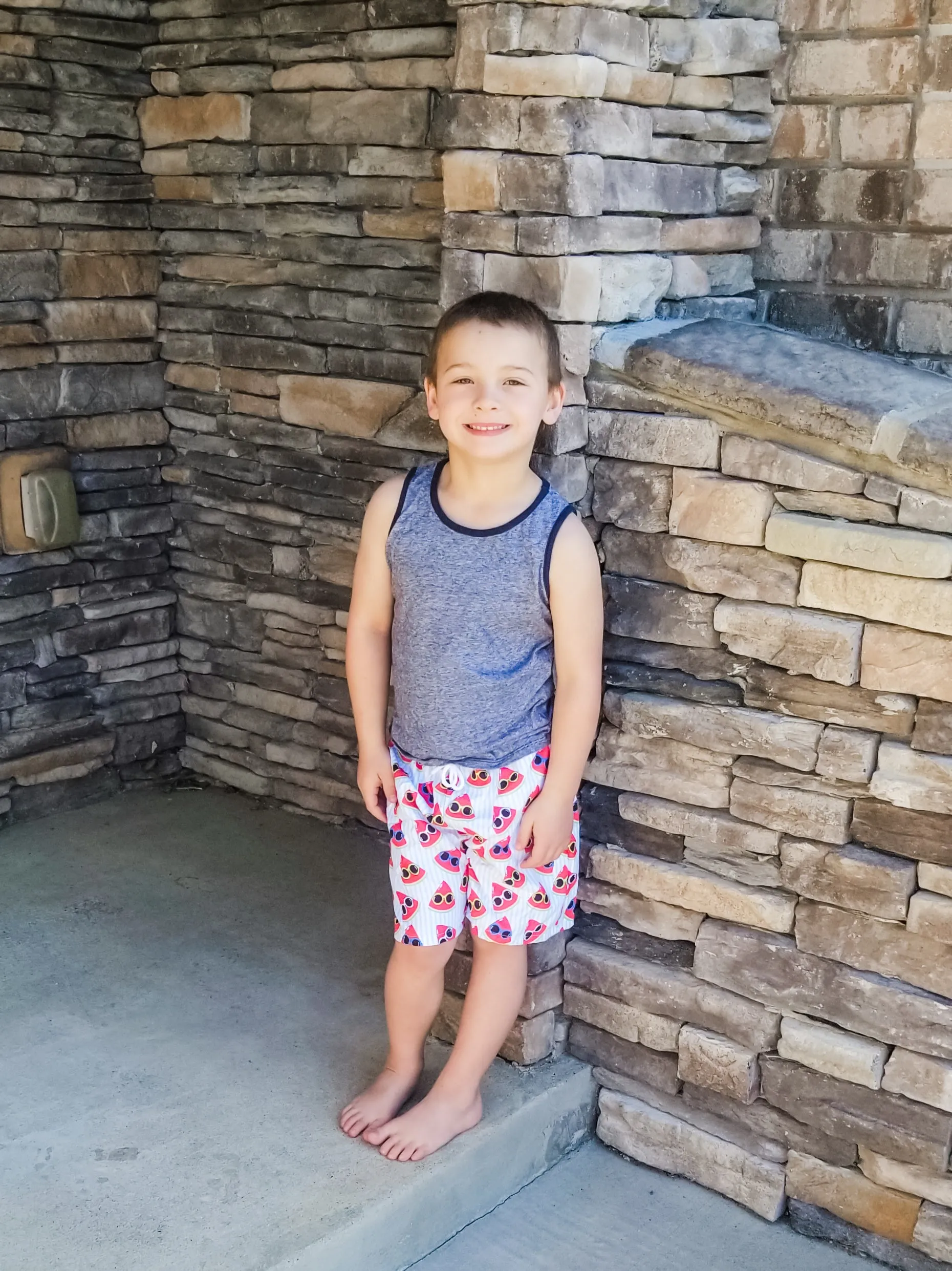 Sunny Watermelon Pinstriped Swim Trunks
