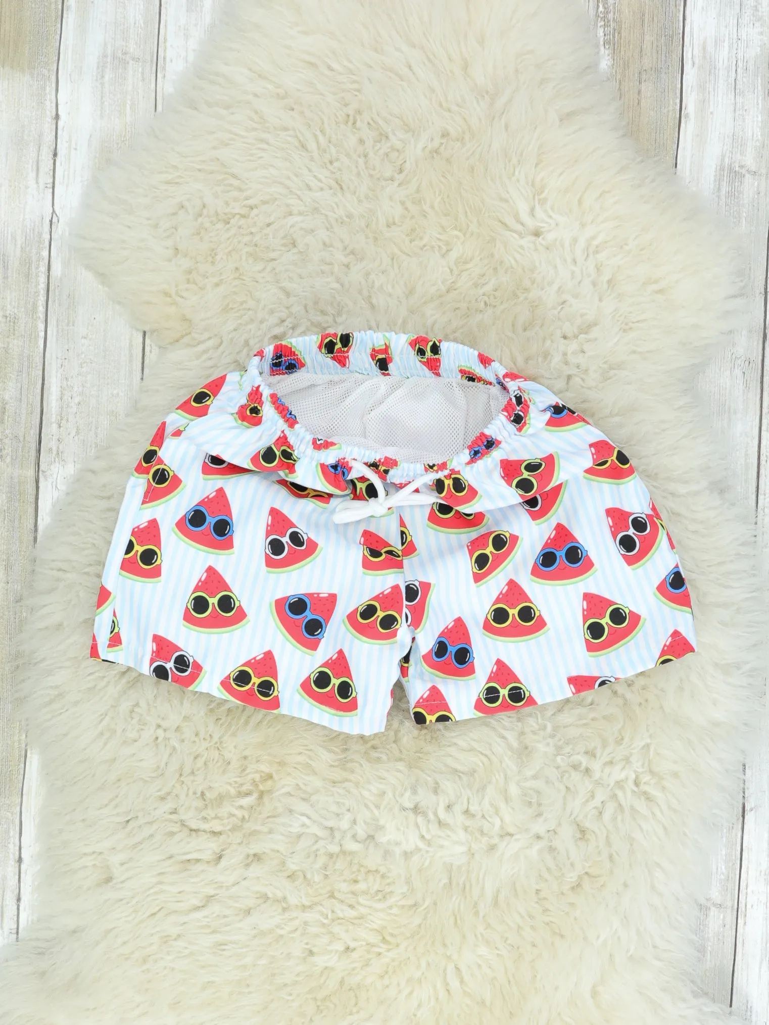 Sunny Watermelon Pinstriped Swim Trunks