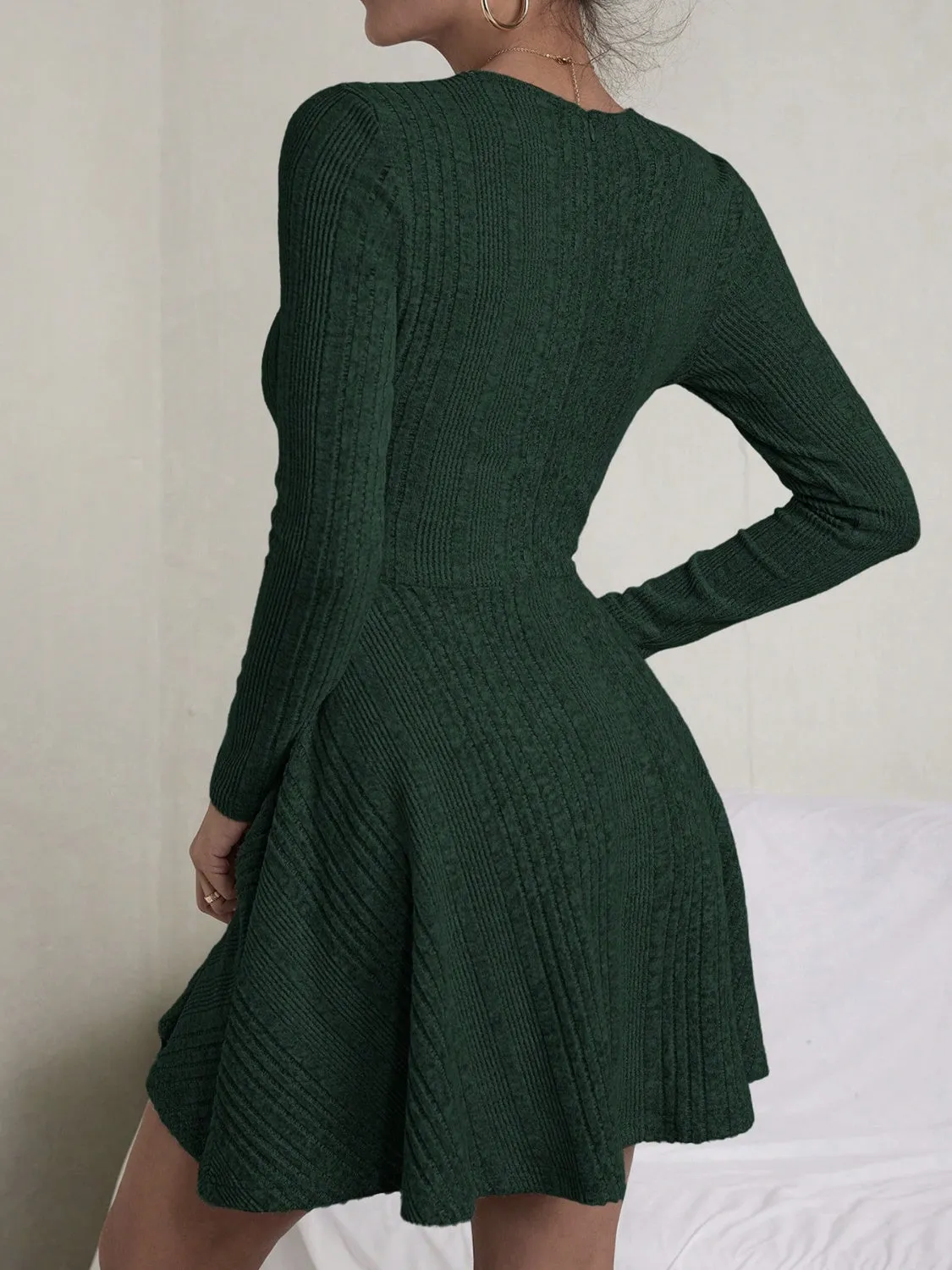 Textured Round Neck Long Sleeve Dress | Fall Fashion | Holiday Dress