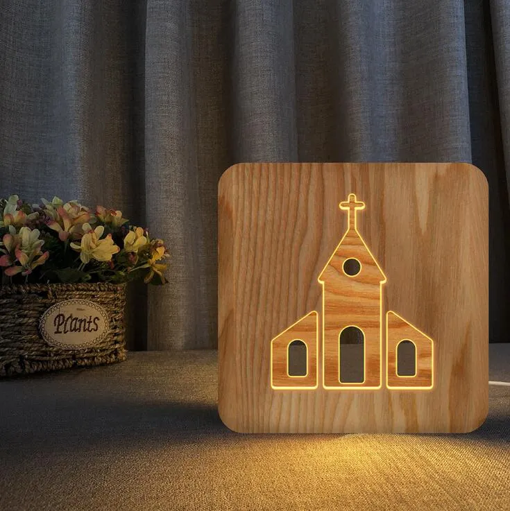 USB 3D LED Luminaria Wood Night Light