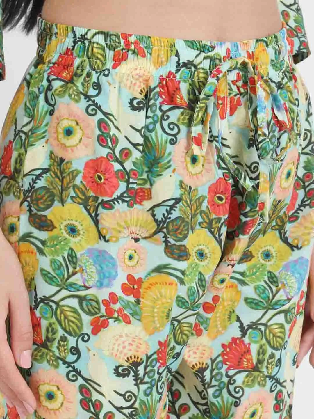 Wild Floral Printed Nightsuit Set for Women