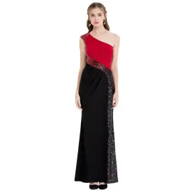 Women's Purple Black Evening Dresses Splicing Sequin Ruched Slit Long Bodycon Vintage Luxury Party Gown 446