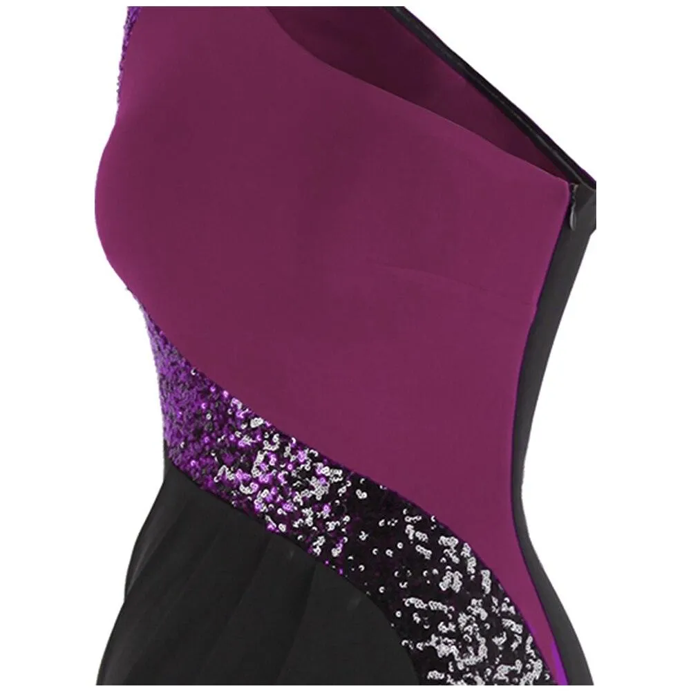 Women's Purple Black Evening Dresses Splicing Sequin Ruched Slit Long Bodycon Vintage Luxury Party Gown 446