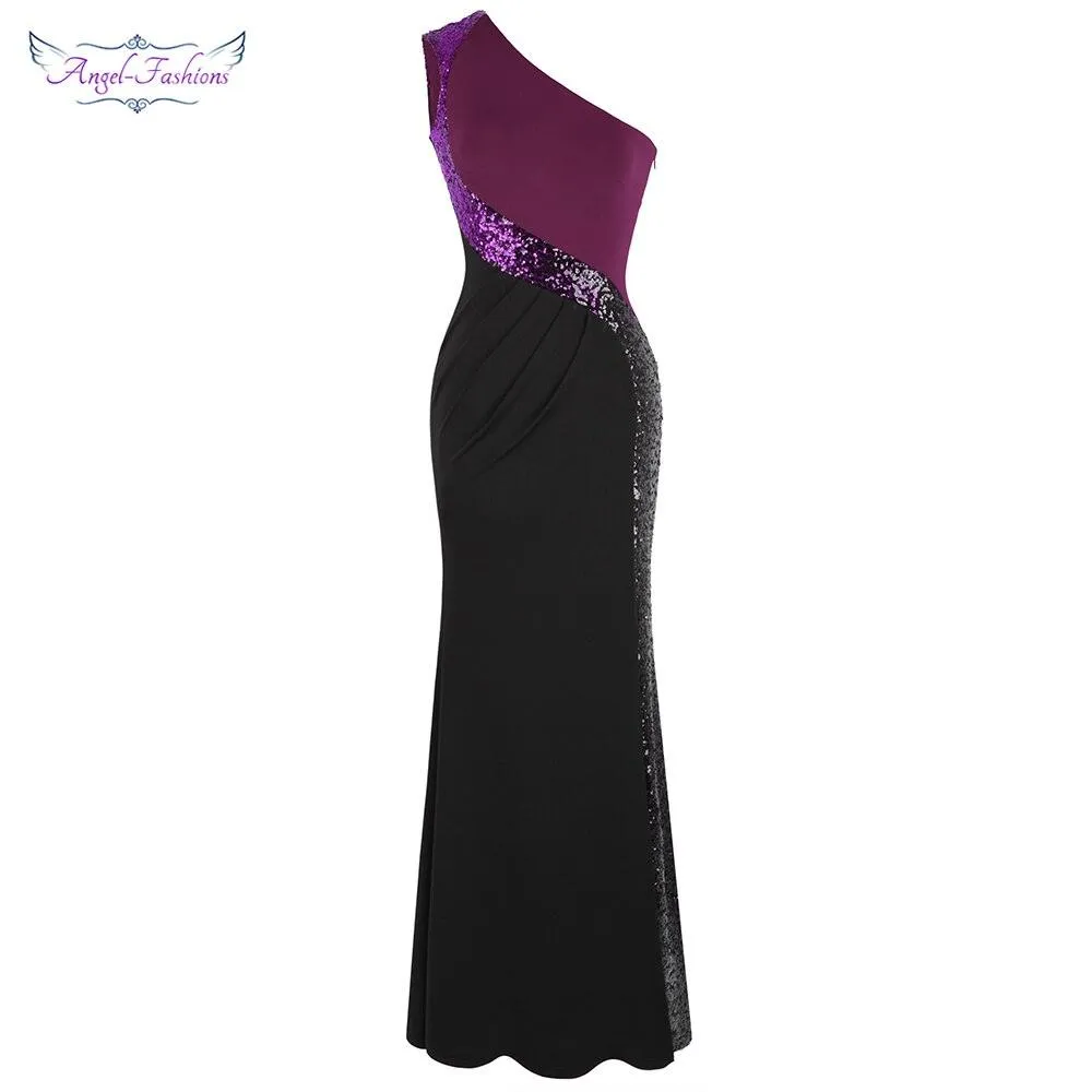 Women's Purple Black Evening Dresses Splicing Sequin Ruched Slit Long Bodycon Vintage Luxury Party Gown 446