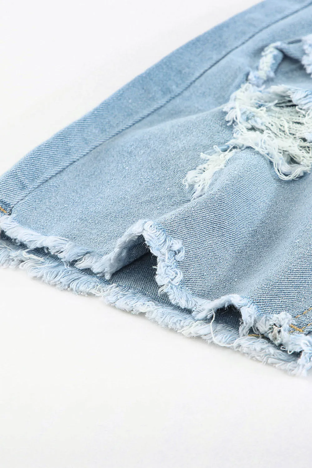 Women's Rainbow Print Frayed Raw Denim Short Jeans Ripped Denim Bermuda Shorts